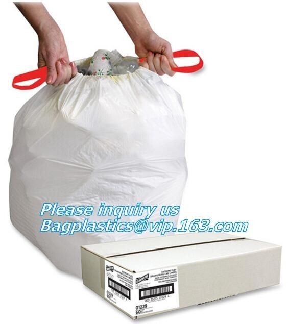 bolsos de basura del lazo en bolso disponible del rollo en bolso de basura no plástico abonable abonable, biodegradable del lazo