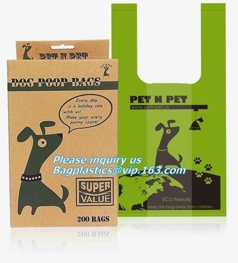 Los bolsos de basura del animal doméstico/el despilfarrador del animal doméstico empaqueta/los bolsos abonablees de alta calidad del impulso del perro, perro biodegradable abonable P de la maicena el 100%