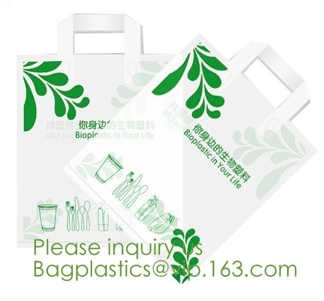 Comprador abonable del 100%, bolsos biodegradables de la camiseta de la manija del portador de Eco de la bio planta práctica biodegradable del almidón con el logotipo