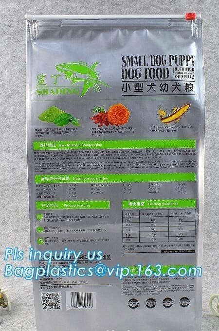 bolso inferior plano inferior de la cremallera del resbalador del papel de aluminio de la bolsa plástica de la caja de encargo del logotipo 5~20kg para la comida para gatos de la comida de perro, zi del resbalador