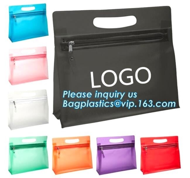 Cosméticos que empaquetan bolsos con el cierre en la parte superior del resbalador, bolso de empaquetado del pvc del vinilo con la cremallera del resbalador, cremallera clara promocional del vinilo