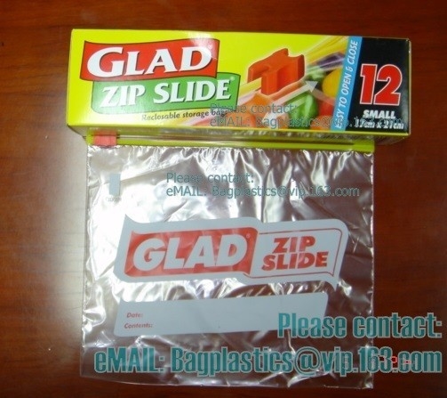 Glad Zipper Food Bags, bolsos de la microonda, bolsos del resbalador, bolsa del almuerzo escolar, bolsos del apretón del resbalador
