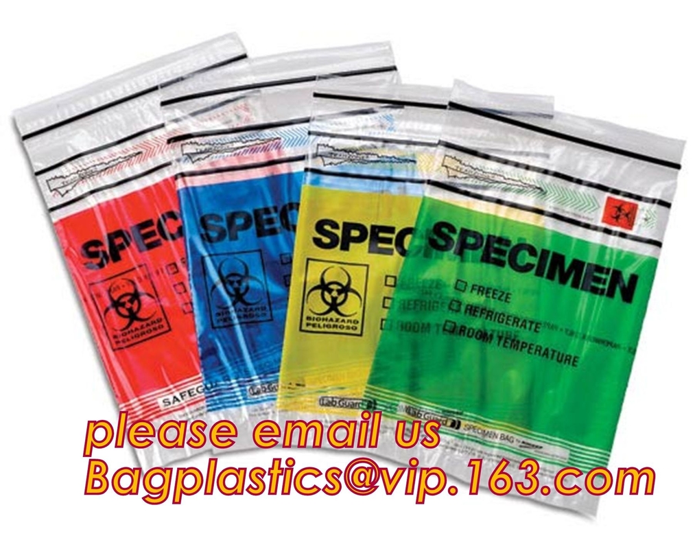 bolso médico respetuoso del medio ambiente de la cremallera del ldpe/bolso para el laboratorio, bolso de la cremallera del espécimen del laboratorio, specim del espécimen del biohazard del biohazard del guardia del laboratorio
