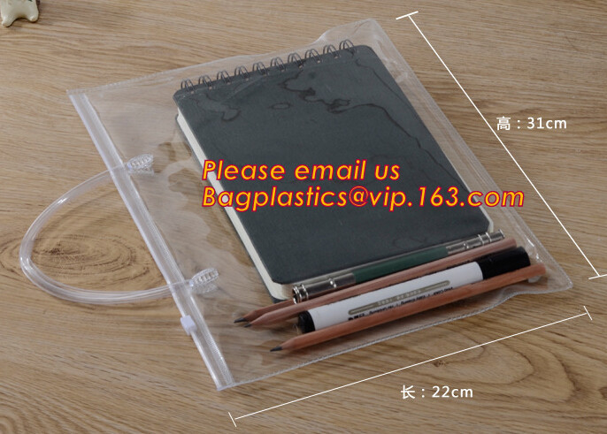 Bolso simple con la cremallera, bolso del fichero del pvc Zip lockkk, bolso de encargo Zippe plástico del fichero del PVC A4 del plástico transparente del documento del bolso del fichero de los PP A4