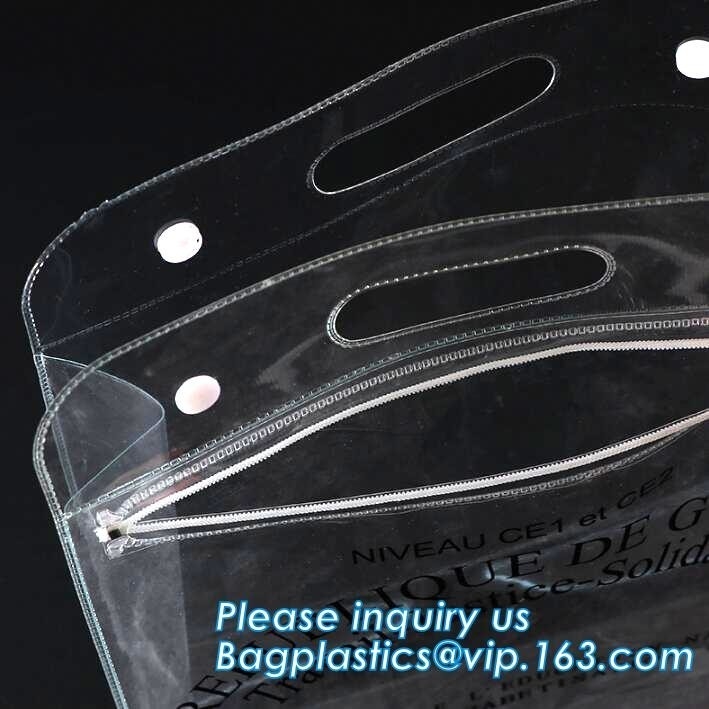 Bolsos de plástico transparente resistentes de la cremallera del Pvc del vinilo con las manijas, bolso de hielo claro respetuoso del medio ambiente del regalo del vino del bolso de hielo del vino del PVC/pvc