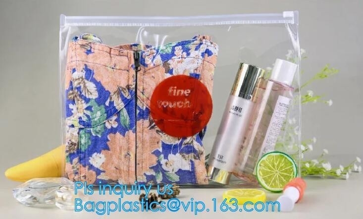 El bolso horizontal del paquete del PVC de la cremallera del cierre del resbalador del top del estilo para la ropa de la torre embala los lados claros y helados, zi del PVC/de EVA/TPU