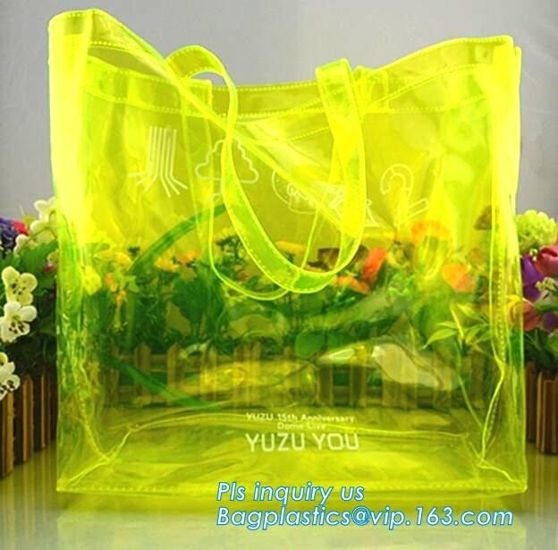 el bolso claro libre rojo del PVC del color 6p de la manija suave del lazo, bolso de empaquetado para los regalos, PVC del vinilo del PVC de la manija del vinilo maneja bolsos con