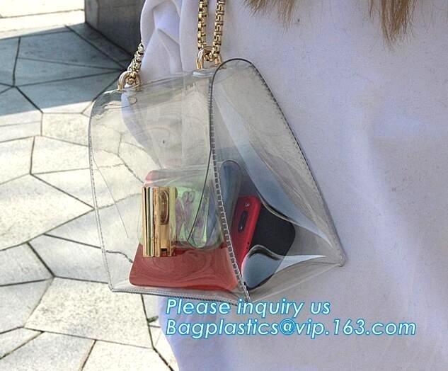 Prenda impermeable Tote Bag para la moda adolescente y mujer con clase, mochila clara durable del bolso de la cremallera del Pvc para el mejor precio, PVC Shoulde