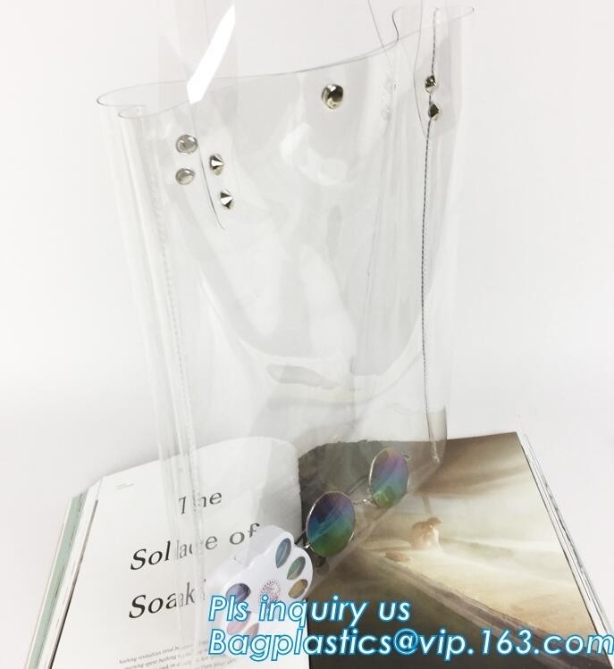 bolsos de compras del totalizador de la taleguilla de los bolsos del hombro del PVC de las mujeres, bolso de compras transparente impermeable de la playa de la jalea para w