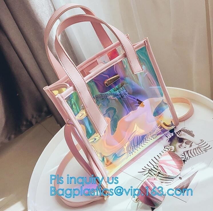 Gelatine la bolsa de asas del cuero del pvc del bolso del laser del color, tachonó el bolso claro de Tote/PVC, holograma translúcido K de la moda