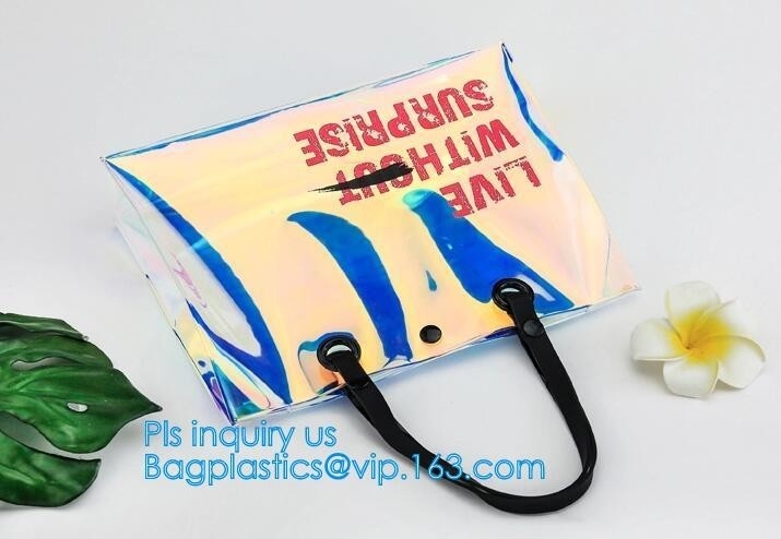 bolsos bolso, bolsos transparentes de las mujeres de los bolsos del pvc de los bolsos del cubo, holograma de las señoras del estadio del pvc del totalizador del bolso de la playa de las compras del laser
