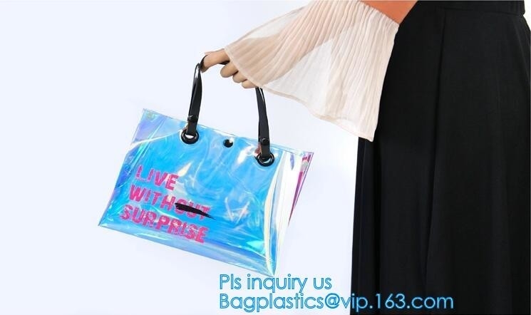 Las mujeres de la moda despejan la playa Tote Bags Handbag With Handle, la bolsa de asas del vinilo del PVC del bolso con el bolso de lazo interno, LLEVAN EL BOLSO