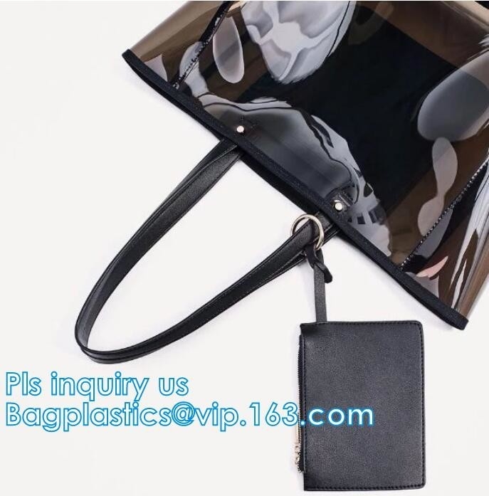 bolso del pvc del totalizador que hace compras plástico transparente, bolso claro de empaquetado cosmético del PVC, las bolsas de plástico con su propio logotipo, comprador
