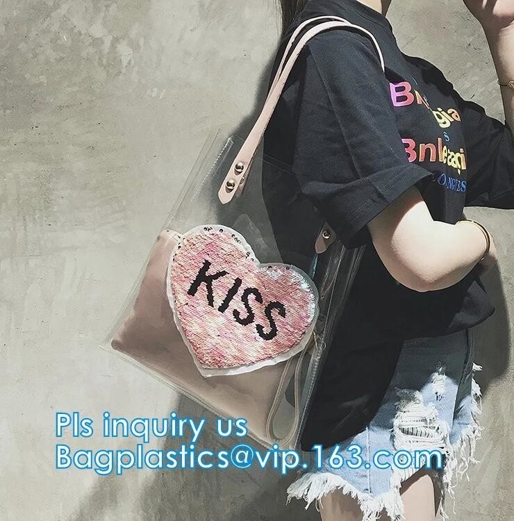 Material Tote Bags que hace compras, bolso para las muchachas, malla negra del PVC del estilo de la manija del PVC Tote Handle Cosmetic Handbag Swimming del vinilo