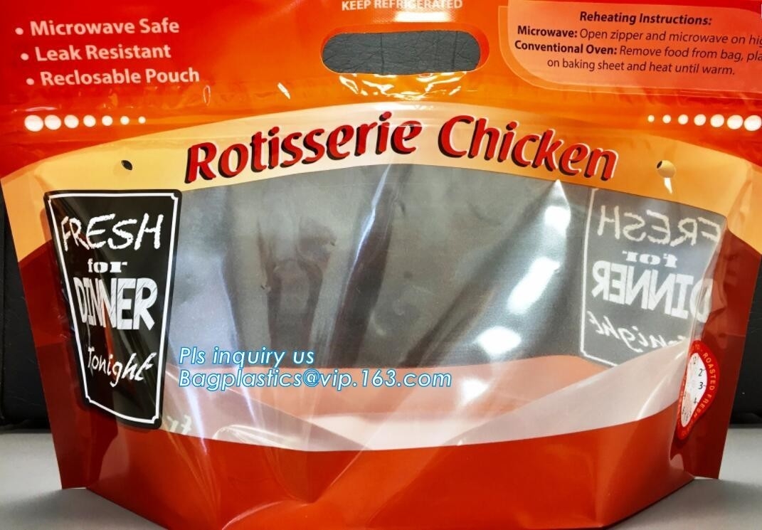 La tienda de delicatessen caliente empaqueta el pollo se levanta el bolso de la bolsa, bolso de empaquetado congelado transparente mate del pollo BOPP/CPP, bolso caliente del pollo