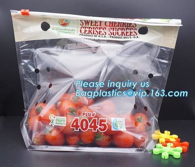 El bolso perforado con los agujeros de aire, soporte de la uva del bolso de fruta fresca encima del bolso de Zip lockkk para la cereza, claro BOPP del cierre superior de cremallera del OEM laminó f