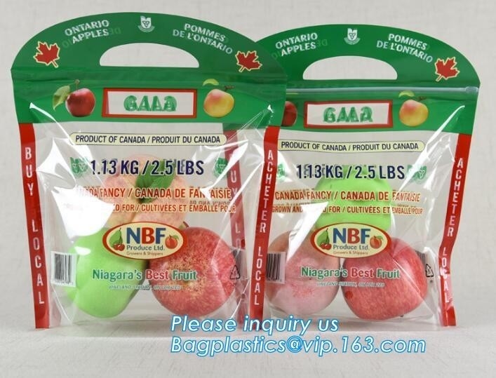 el bolso de la fruta de Zip lockkk del resbalador con los agujeros de aire para el bolso de empaquetado de la uva, se levanta el bolso de la cosecha de la fruta de la cremallera del resbalador para la manzana, Fac