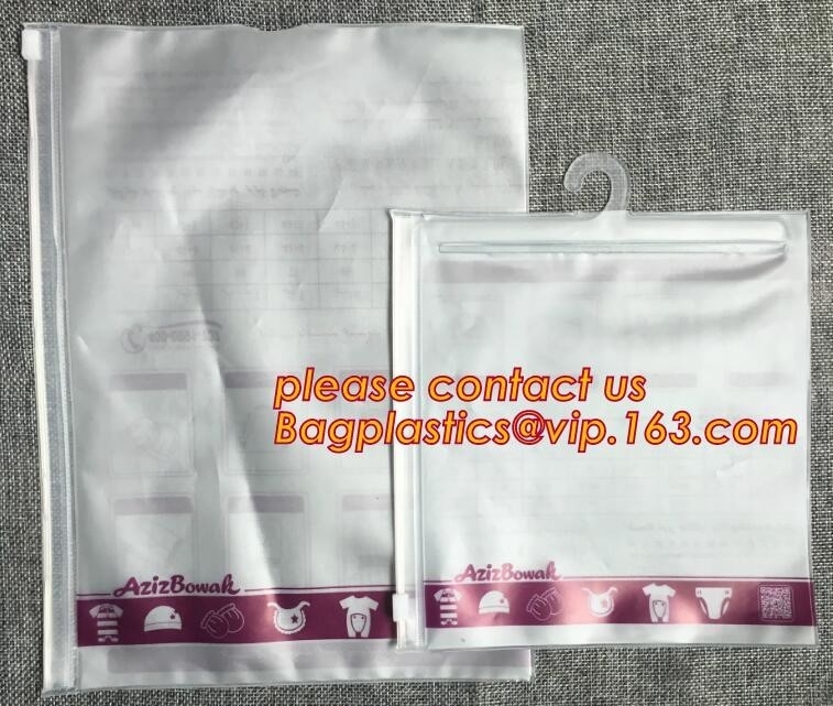 bolso para la ropa del almacenamiento del viaje, bolso barato de la suspensión de Zip lockkk del gancho de la suspensión del pvc del plástico transparente de la fabricación confiable para la ropa interior