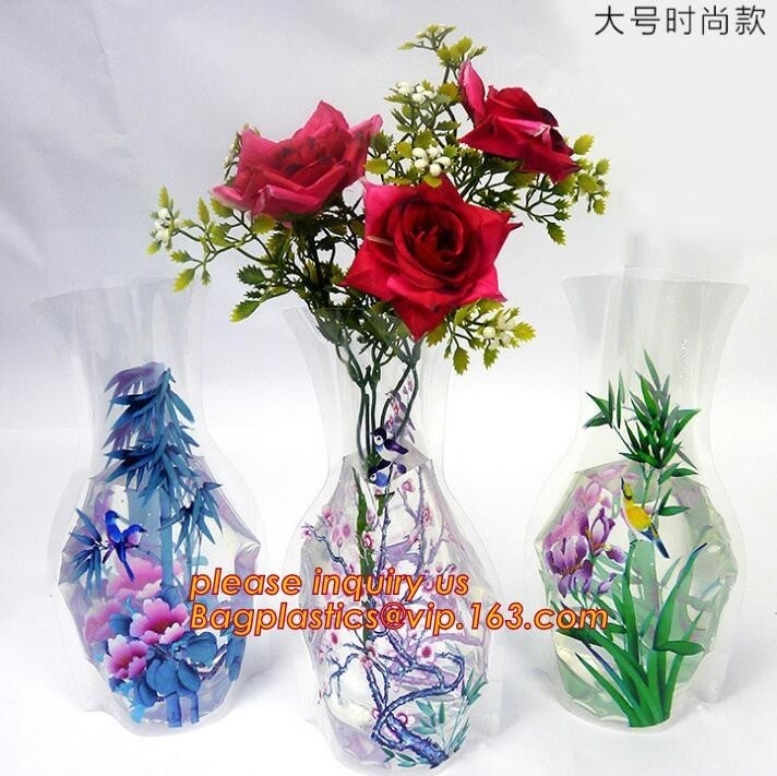 florero plástico de la boda decorativa plegable artificial del pvc, bolso plástico de la funda de la flor de los pp, rosa s de la flor transparente de los pp sola