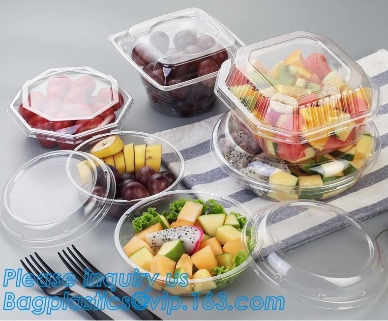 cuenco de ensalada plástico del ANIMAL DOMÉSTICO claro disponible 32oz con el cuenco de ensalada biodegradable del PLA de la tapa, arco plástico disponible de la ensalada del animal doméstico 24oz