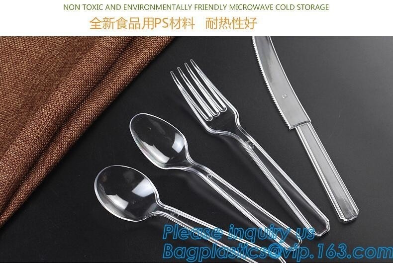 Bifurcaciones plásticas de los cubiertos 100 del Sistema-peso pesado disponible de los platos y cubiertos, 100 cucharas, 100 cuchillos, cubiertos plásticos disponibles picosegundo de los PP