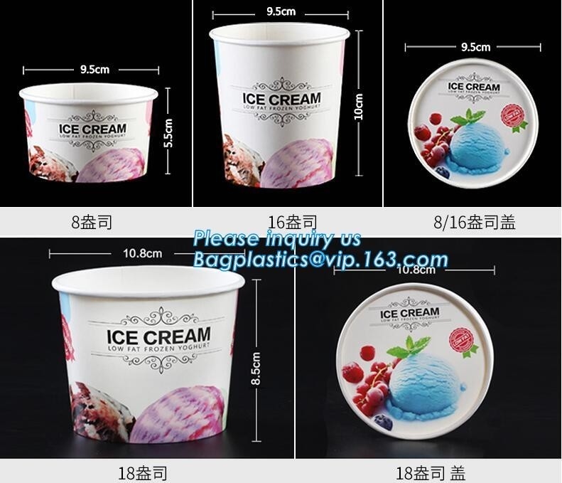 La taza disponible barata con las tapas, impresión del helado de la categoría alimenticia del logotipo de la impresión del OEM del flexo se lleva la taza de papel de helado con la bóveda