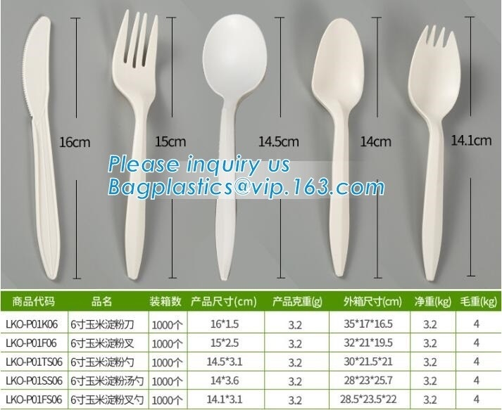 sistema blanco plástico de los cubiertos del cPLA biodegradable al por mayor, Spork-bifurcación biodegradable disponible respetuosa del medio ambiente Spoo del almidón de maíz
