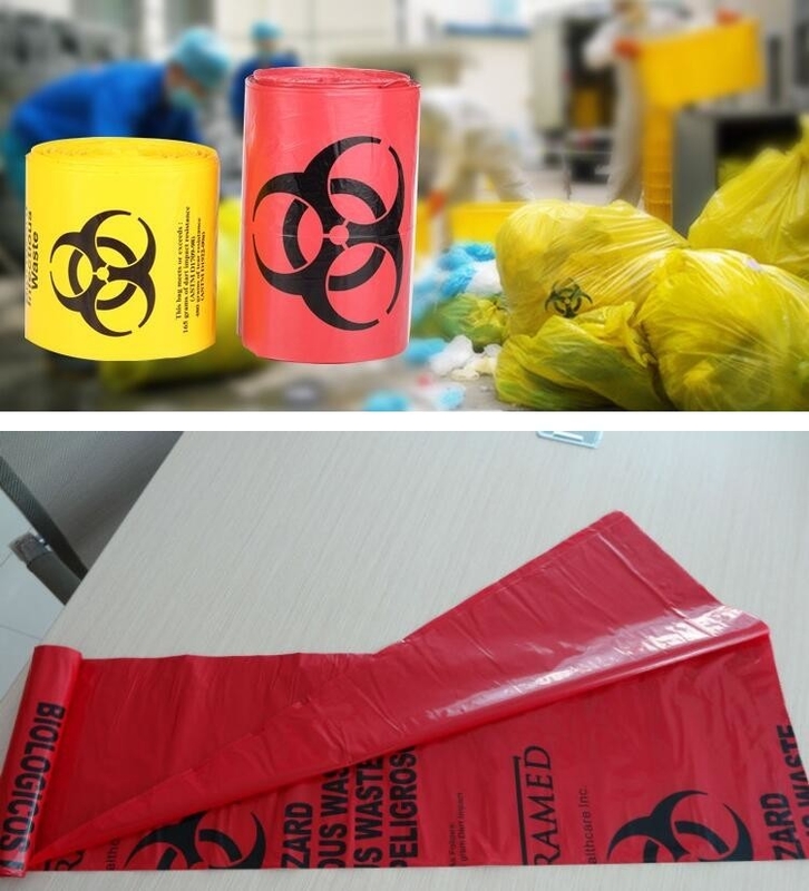 Bolsos plásticos biodegradables de la basura del biohazard del hospital, bolsos de lino manchados, plasti médico apto para el autoclave de la basura del biohazard del ldpe