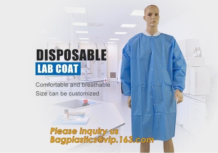 Vestido tejido no- del aislamiento disponible, capa blanca médica no tejida disponible del laboratorio del hospital, guardapolvo industrial disponible