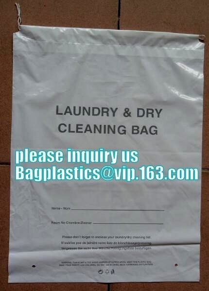 bolso plástico polivinílico modificado para requisitos particulares biodegradable del lavadero del hotel del lazo, ropa de empaquetado del hotel para la bolsa de plástico del lavadero