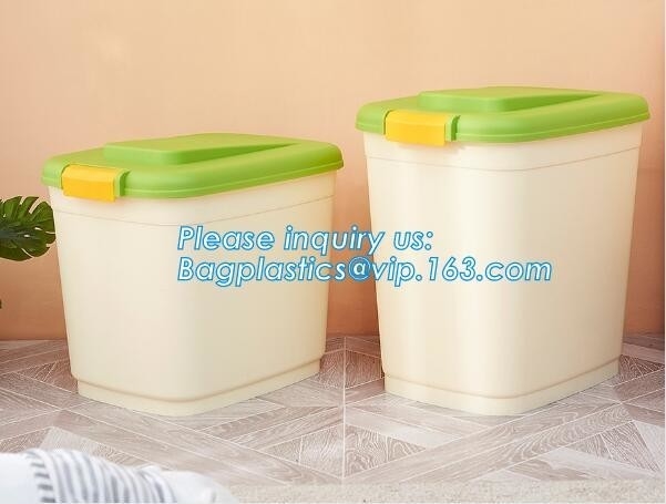 sistema hermético plástico del wheelie envase de alimento para animales de 3 pedazos, envase de la caja plástica de los pp del alimento para animales de 20KG 53L para el almacenamiento, bagease