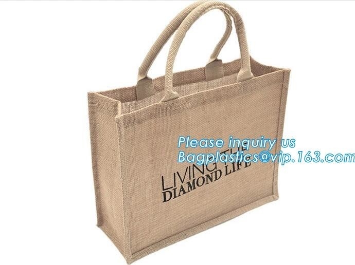 paño barato amistoso Tote Bag Wholesale, yute llano con la impresión del logotipo, bolsos llanos del yute de la promoción del eco de la bolsa de asas del yute del eco