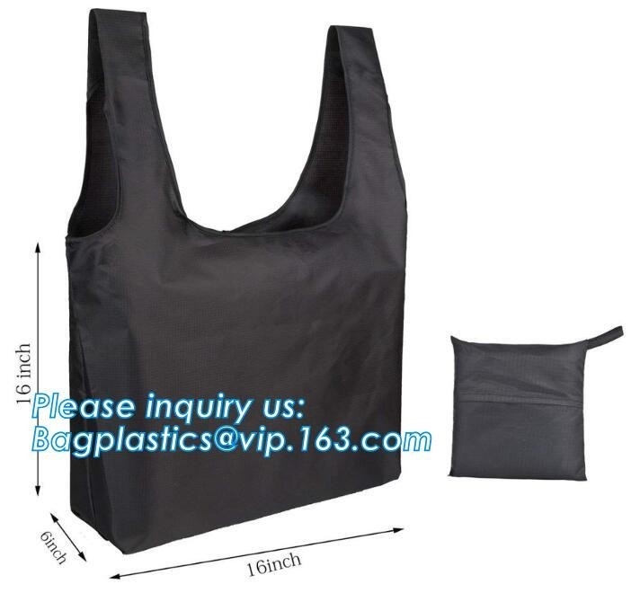 Los diseños fáciles llevan el bolso de compras plegable reutilizable del pequeño del bolsillo poliéster plegable del totalizador, poliéster lleno de la impresión 210d plegable