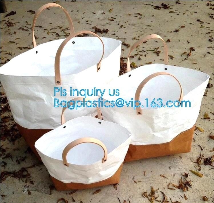 Bolso de papel lavable del eco del bolso que hace compras, diseño de encargo marrón de papel lavable del logotipo de la bolsa de asas, bolsa de papel lavable de la bolsa de asas, lavado