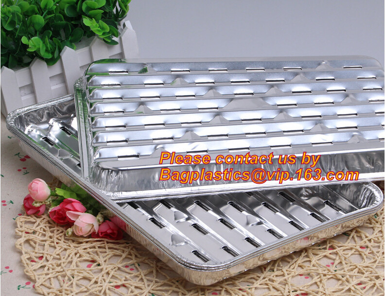 cacerola disponible de la BARBACOA del papel de aluminio de la asación, cacerola de la parrilla de la BARBACOA de la hoja con la bandeja al aire libre del asador de la barbacoa de la cacerola de Turquía del agujero para la comida