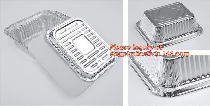 Envase para llevar de impresión de encargo de la comida de Logo Disposable Rectangular Aluminum Foil con la tapa del papel, alumbre durable disponible